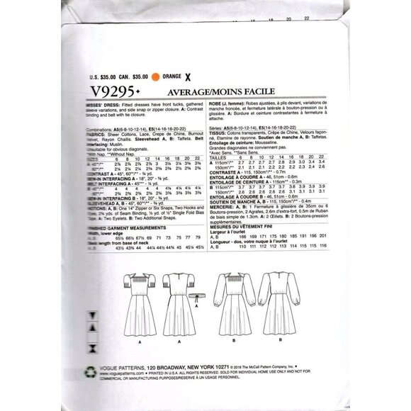 Vogue V9294 Misses 14 to 22 Circa 1940 Semi Fitted Dress UNCUT Sewing Pattern - Picture 2 of 2